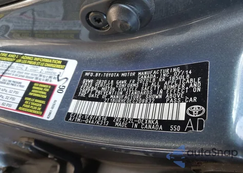 2014 Toyota Corolla Le from USA, damaged, VIN 2T1BURHE0EC208832